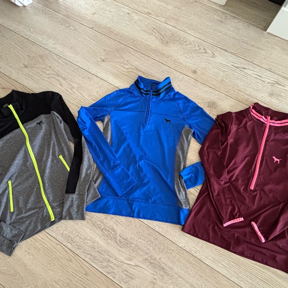 PINK Victoria's Secret Women's Half-Zip Pullover Trio - Blue, Maroon, Gray